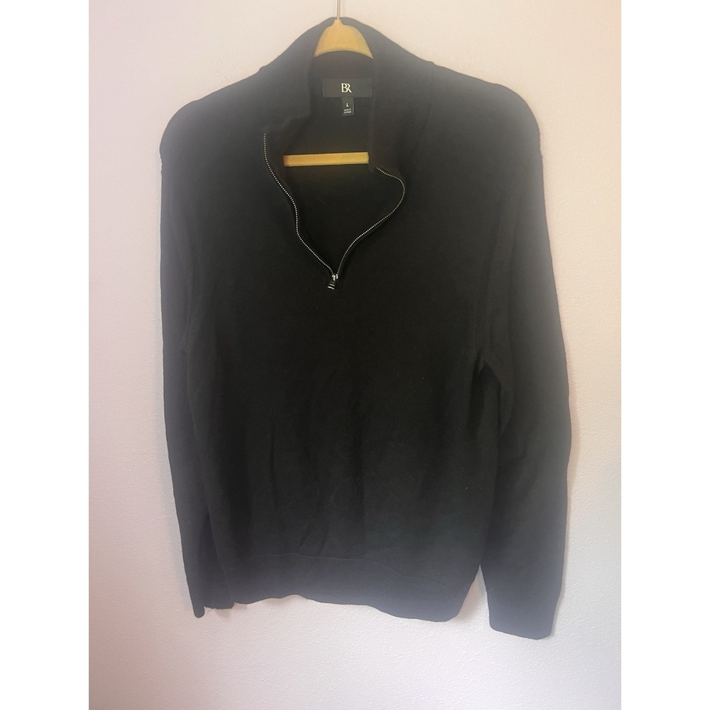 Men's Banana Republic Black Quarter Zip Merino Wool Sweater Size Large